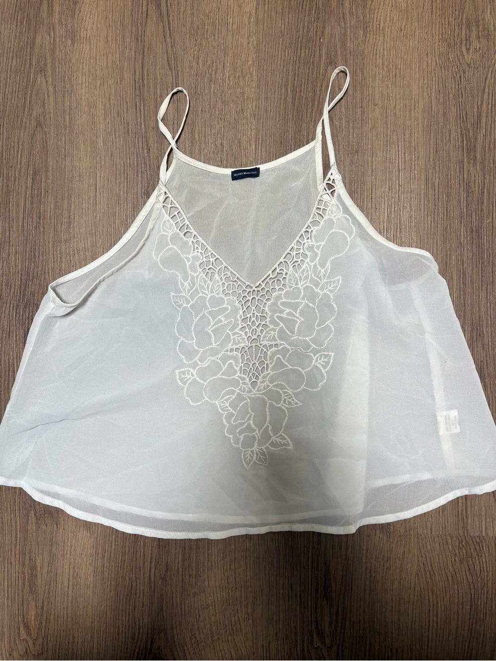 Brandy Melville White Sheer Floral Lace V-Neck Cami